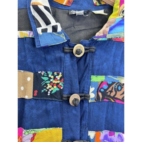 Vintage 90's NATIVEWEAR DESIGNS Patchwork Navy Blue Rayon Jacket Size Medium - Picture 7 of 13